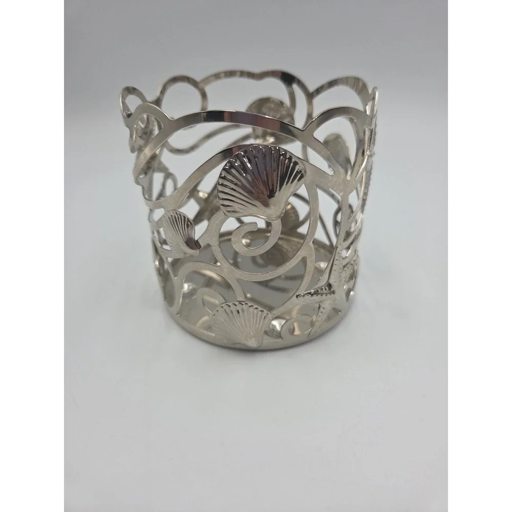 Yankee Candle Beachcomber Jar Holder Large Silver Beach Nautical Starfish Shells